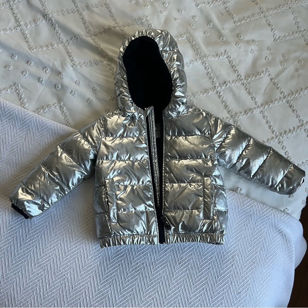 Primary Shiny Silver Kids Puffer Jacket
